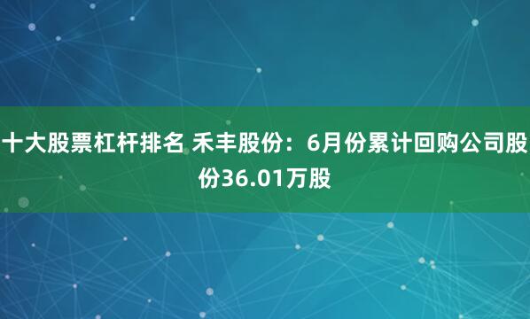 十大股票杠杆排名 禾丰股份：6月份累计回购公司股份36.01万股